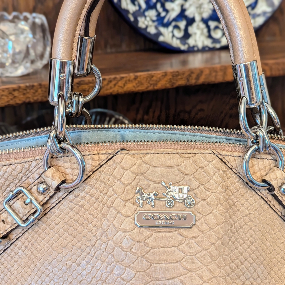 Coach Beige Textured Leather Satchel - Picture 3 of 5